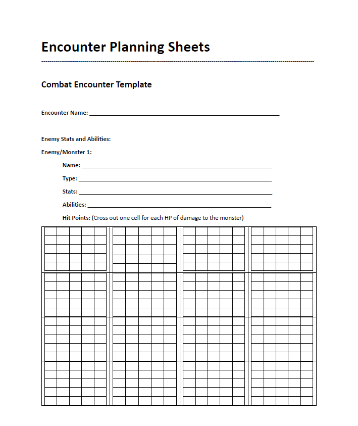 Encounter Planning Sheets