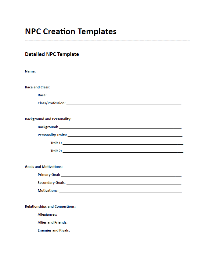 NPC Creation Templates